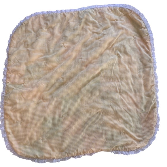 Vtg Handmade Pastel Gingham Patchwork Baby Quilt Eyelet Lace Crib Blanket Artsy - Picture 4 of 13